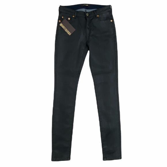 Roberto Cavalli NWT black wax coated skinny jeans